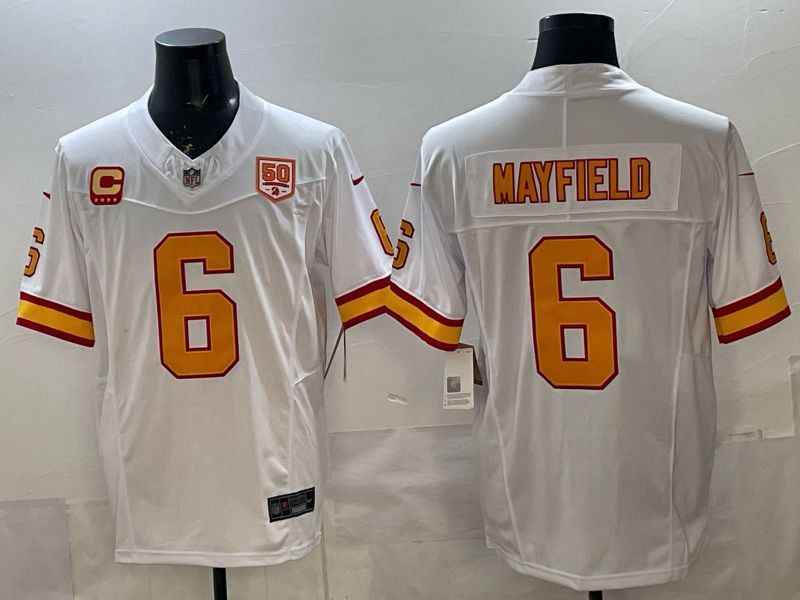 Men 2026 Nike Tampa Bay Buccaneers #6 Mayfield White 5th generation Throwback Limited NFL Jersey 005